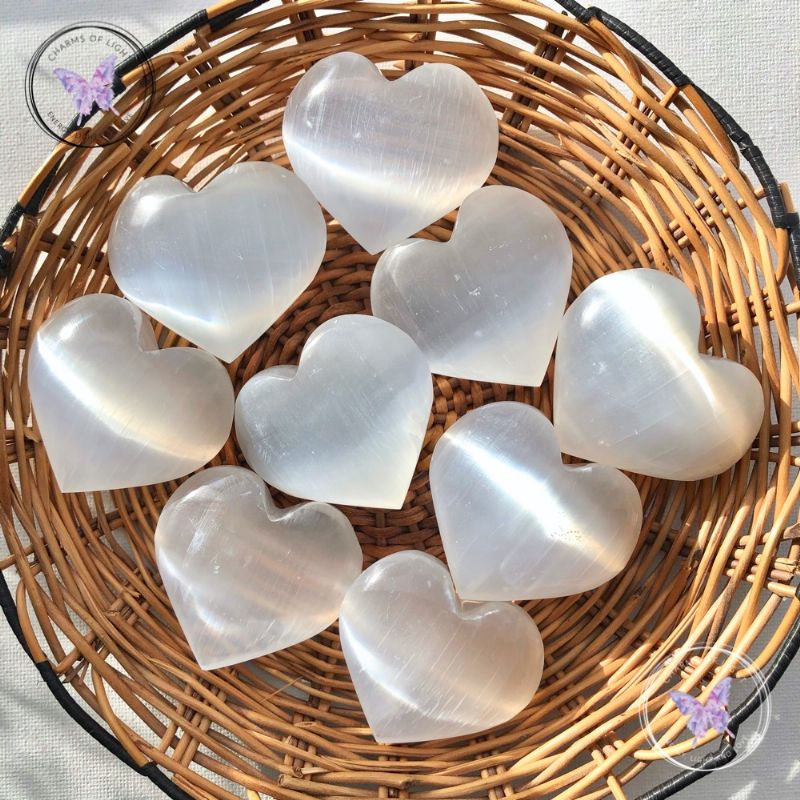 White Selenite Crystal Heart 50mm